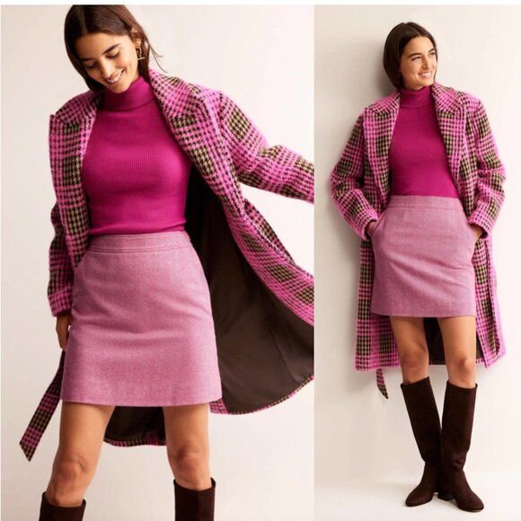 Boden Wool Tweed Skirt Pink Herringbone sz8 - Picture 1 of 12